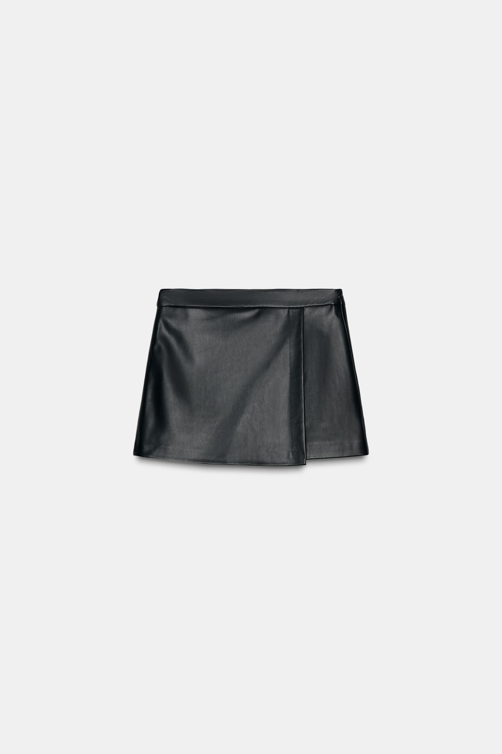 FAUX LEATHER SPLIT SKIRT WITH OVERLAP DETAIL